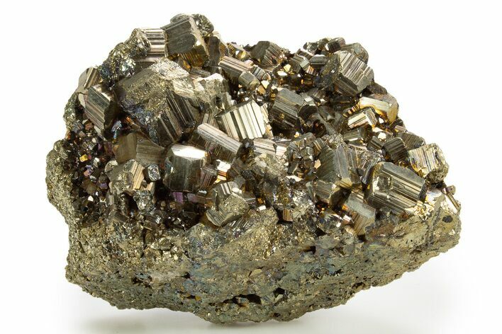 Gleaming Striated Pyrite Crystal Cluster - Peru #329304